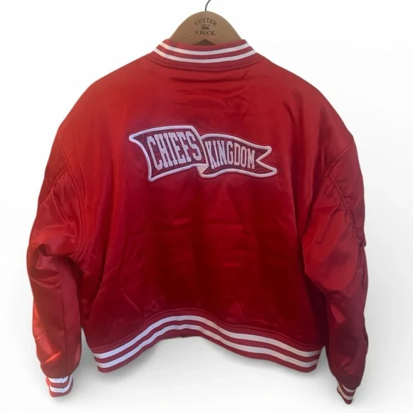 Free People KC The Wild Collective Bomber Jacket Size Large Red Chiefs NFL NWT - Picture 8 of 15